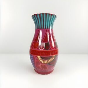 mexican pottery Colorful Bird Vase Red 8" Tall Classic Shape Bright Colors